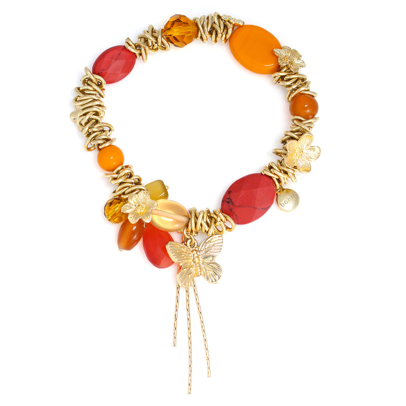 Gold-Tone Metal Flowers And Butterfly Coral Stretch Bracelets