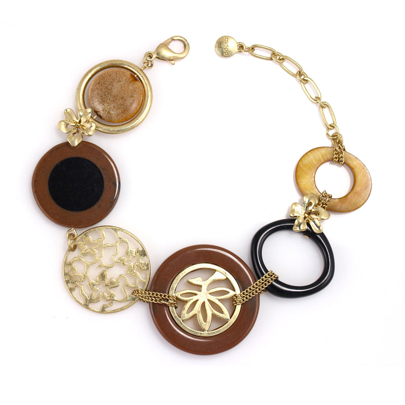 Gold-Tone Metal Filigree Brown Wrap Around Bracelets