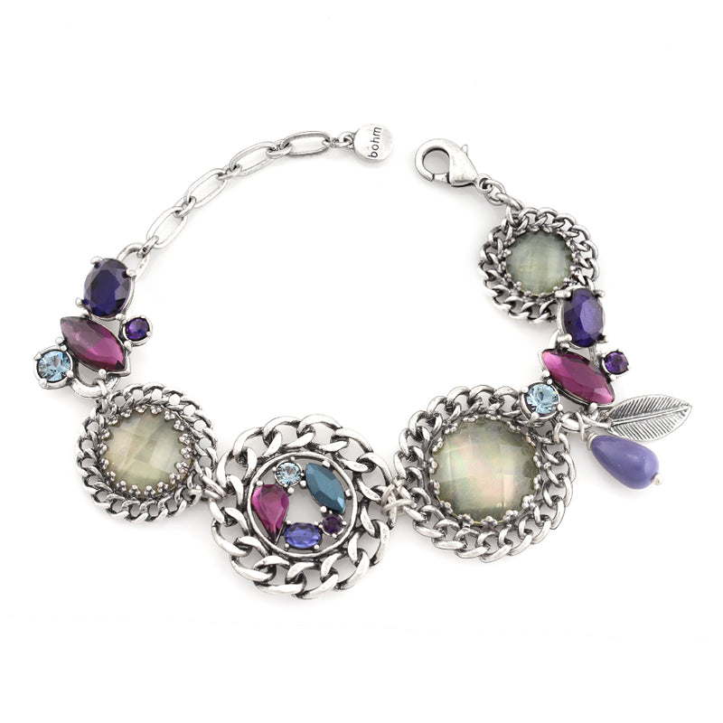 Silver-Tone Metal Blue Purple And Green Stone Crystal Necklace