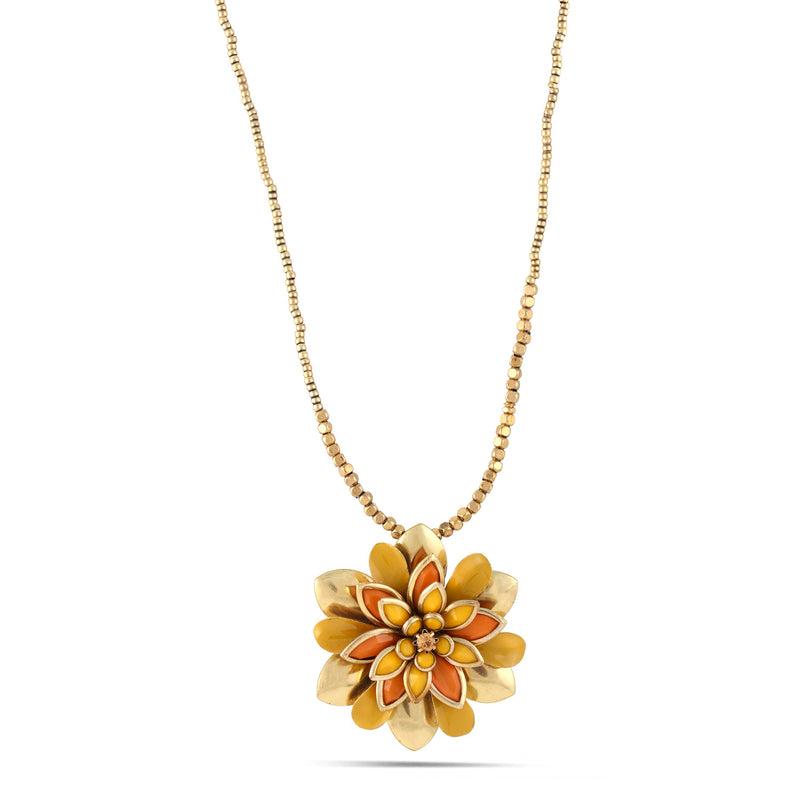 Gold-Tone Metal Yellow And Orange Flower Necklace