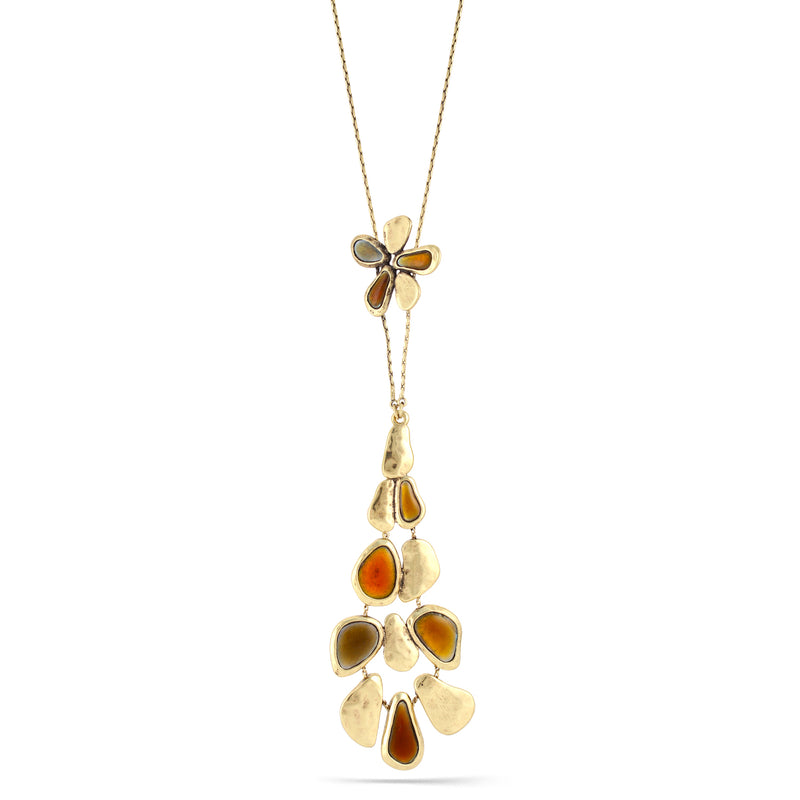 Gold-Tone Metal Honey Brown Acrylic Long Necklace