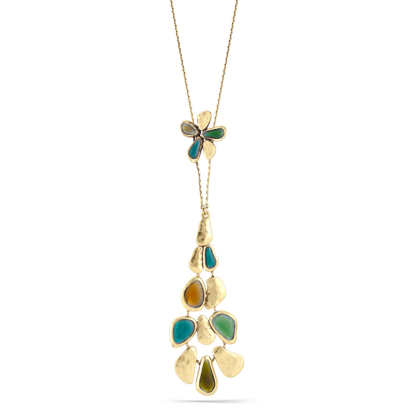 Gold-Tone Metal Green Acrylic Long Necklace