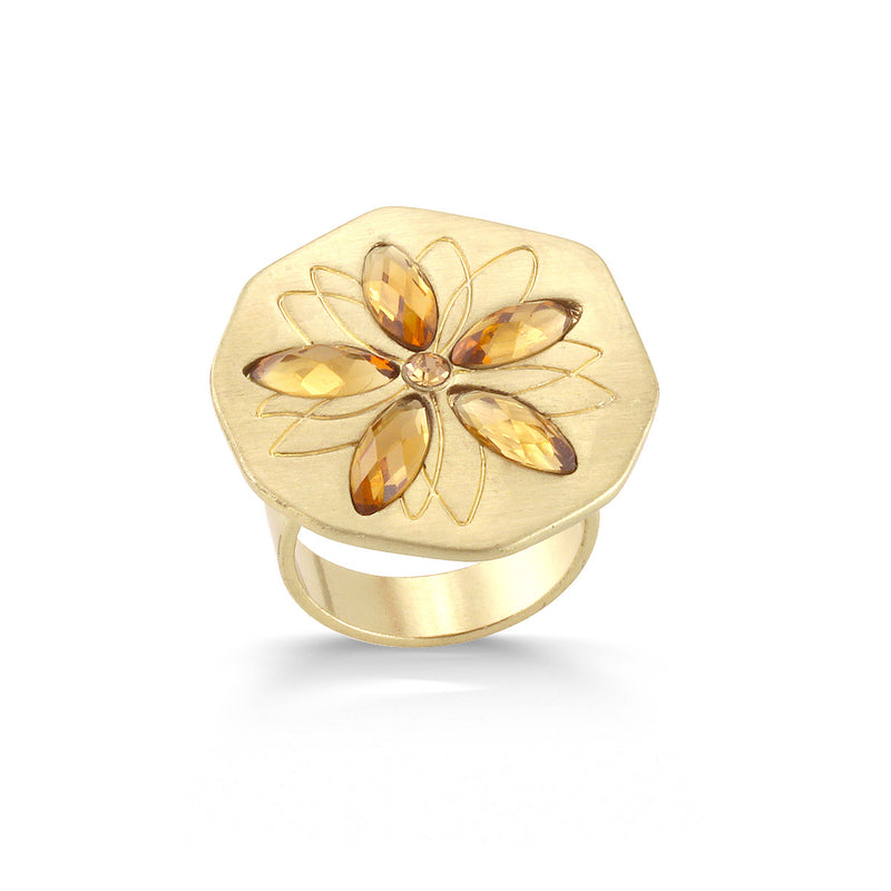 Gold-Tone Metal Yellow Crystal Adjustable Ring