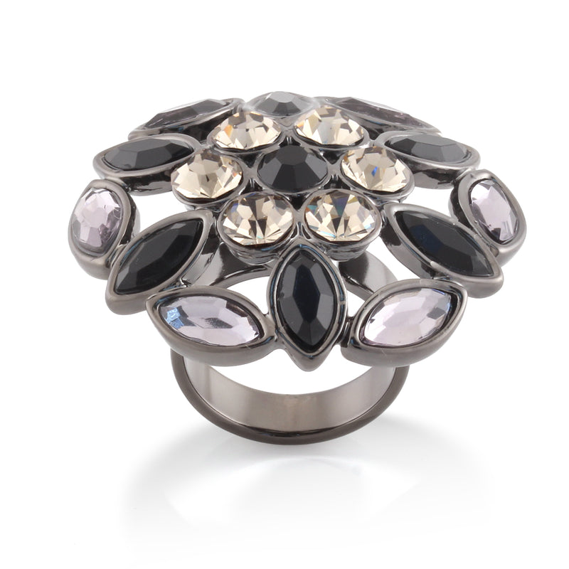 Hematite-Tone Metal Crystal Adjustable Ring