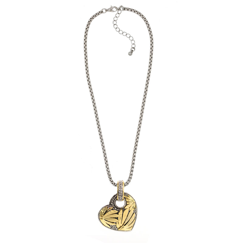 TWO TONE  ENGRAVED HEART PENDANT NECKLACE
