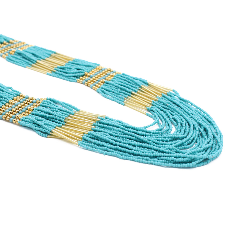 GOLD TURQUOISE SEED BEAD STATEMENT NECKLACE