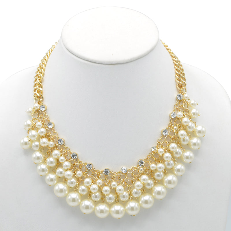 GOLD CREAM PEARL AND CRYSTAL NECKLACE AND EARRINGS SET