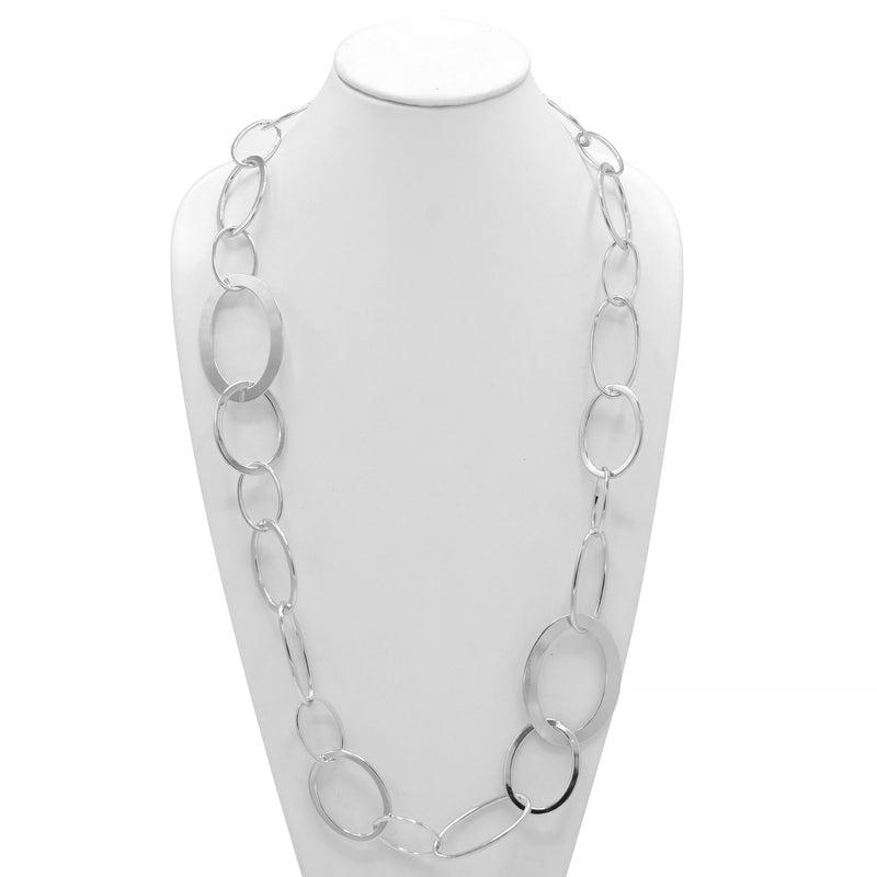 Rhodium Large Link Long Chain Necklace