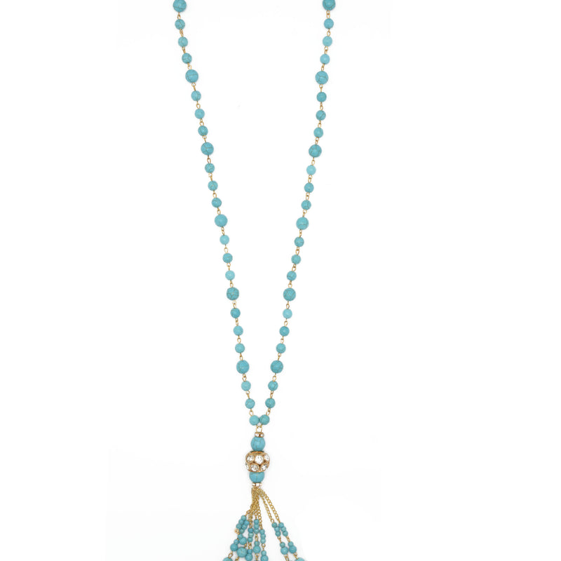 TURQUOISE AND CRYSTAL TASSEL NECKLACE AND EARRINGS SET