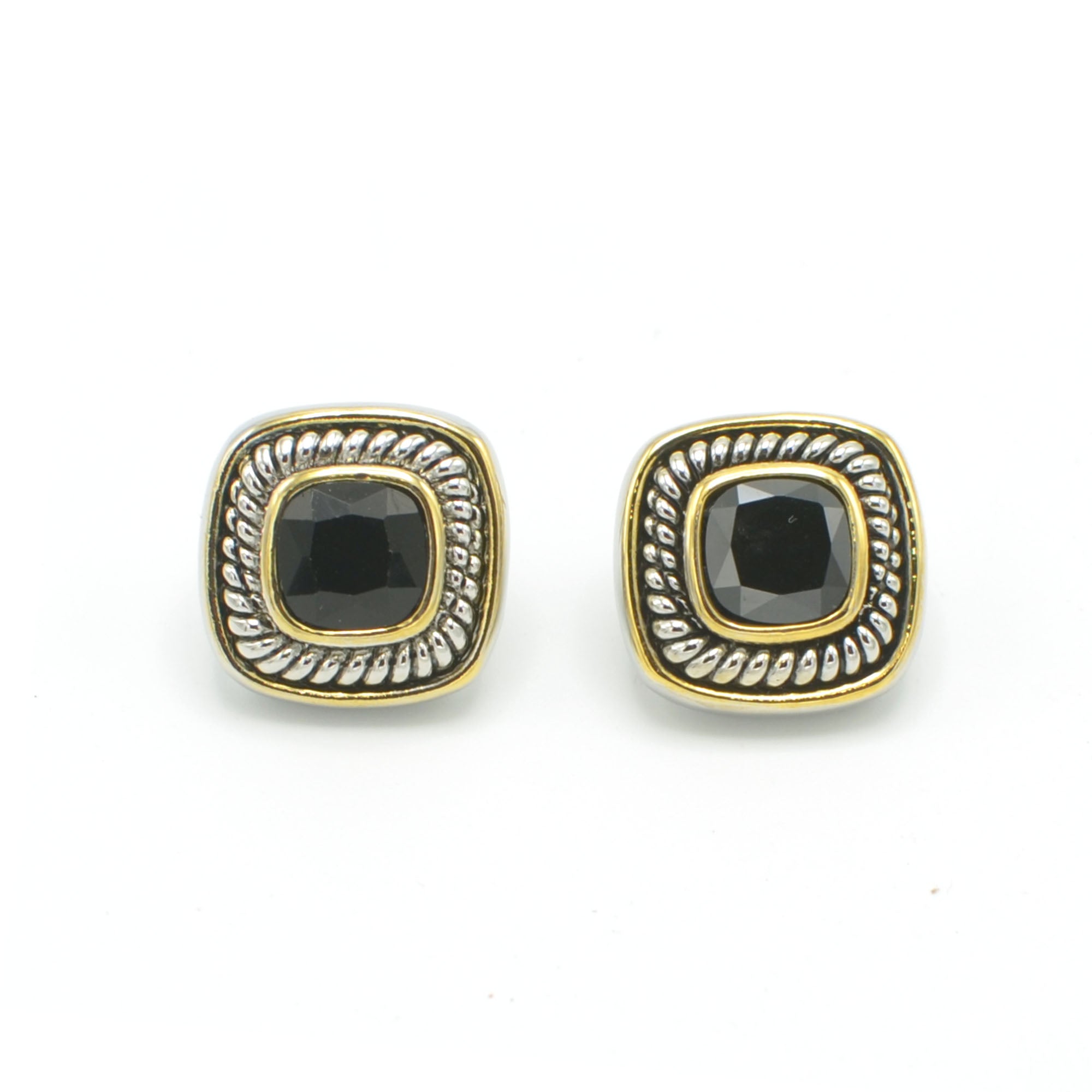 アクセサリー SQUARE PIERCE 10 TWO TONE JET CRYSTAL SQUARE EARRINGS SET#73014ER-Jet (FF10)