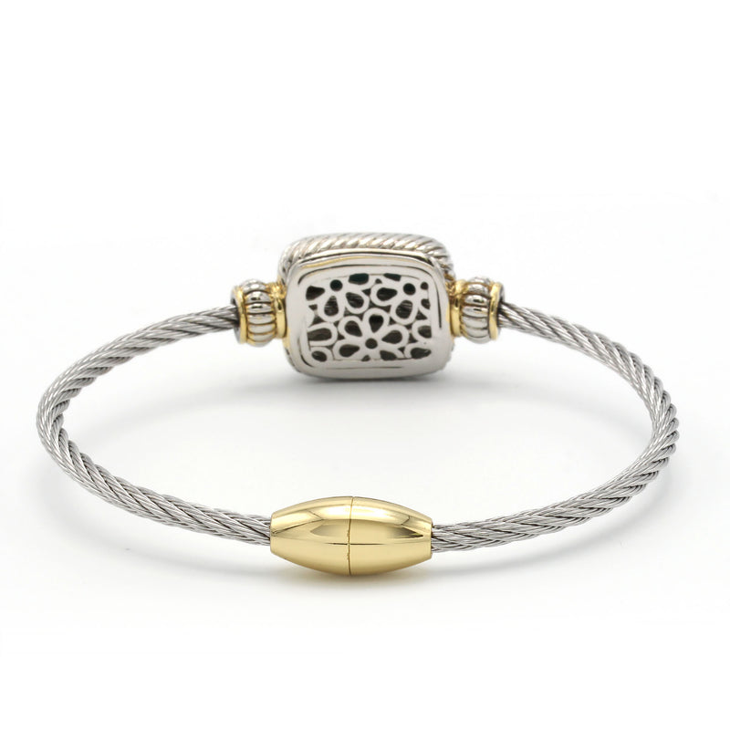 TWO TONE PAVE CRYSTAL ENGRAVED CLASSIC CABLE BRACELET
