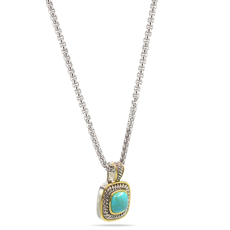 Two-Tone Turquoise Square Pendant Box Chain Necklace