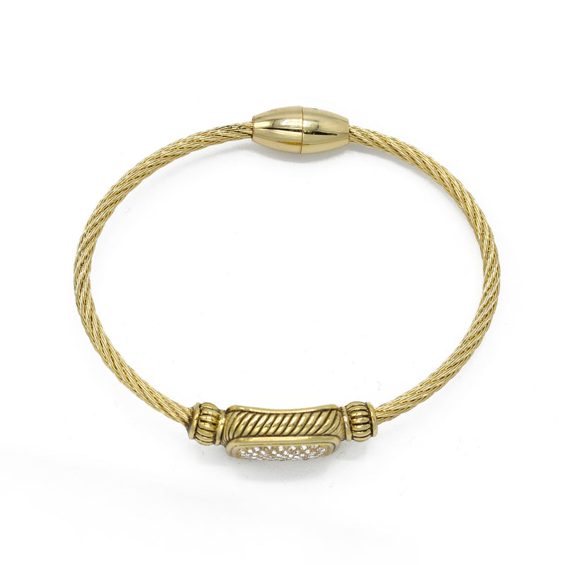 GOLD PAVE CRYSTAL ENGRAVED CLASSIC CABLE BRACELET