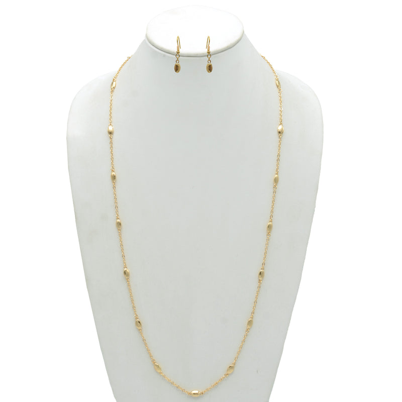 GOLD RICE BEAD NECKLACE AND EARRINGS SET
