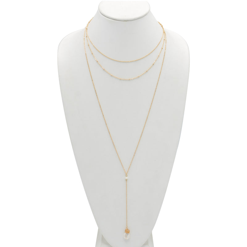 GOLD PEARL LAYER TASSEL LONG NECKLACE