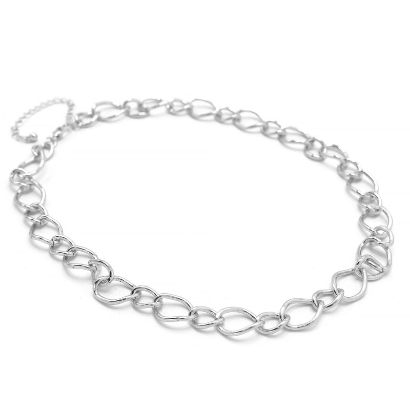 SILVER LINK CHAIN LONG NECKLACE