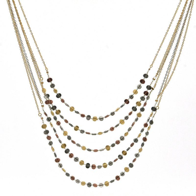 3TONE HAMMERED METAL BEAD NECKLACE
