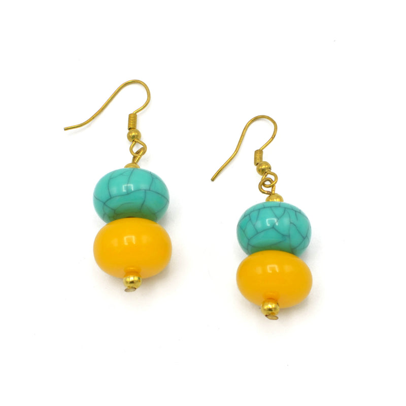 TURQUOISE & AMBER RESIN BEADS DROPEARRINGS