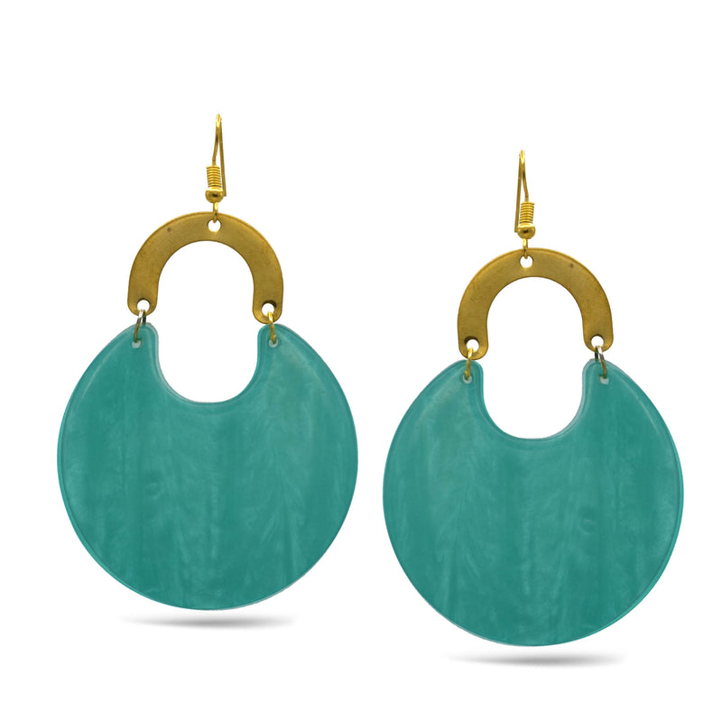 GOLD TURQUOISE MARBLED RESIN DROP EARRINGS