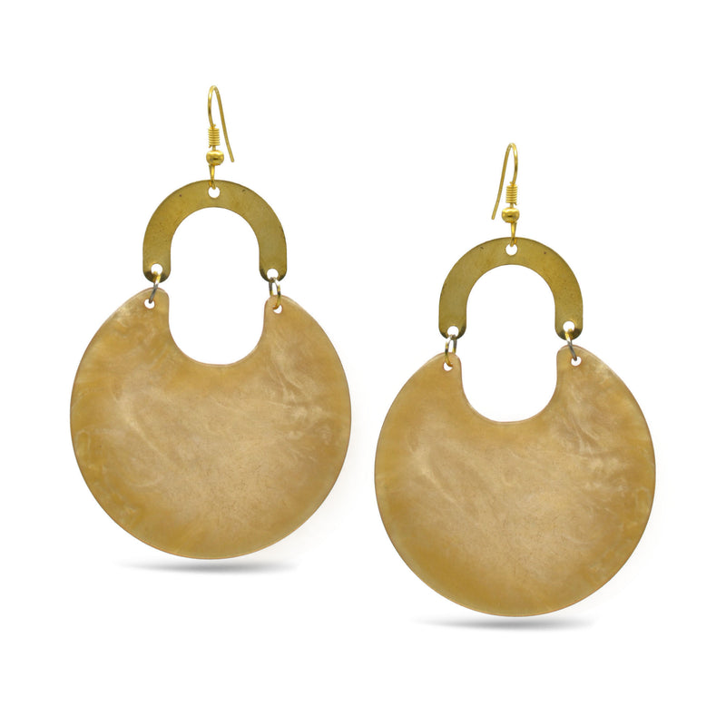 GOLD OFF-WHITE MARBLED RESIN DROP EARRINGS