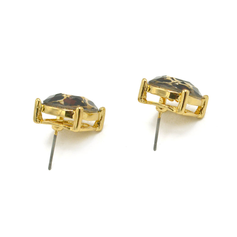 GOLD AND BROWN SQUARE STUD EARRINGS