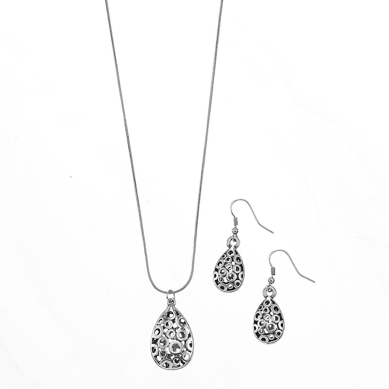 HNN+E90144 Filigree tear drop necklace and earring set (LF24)