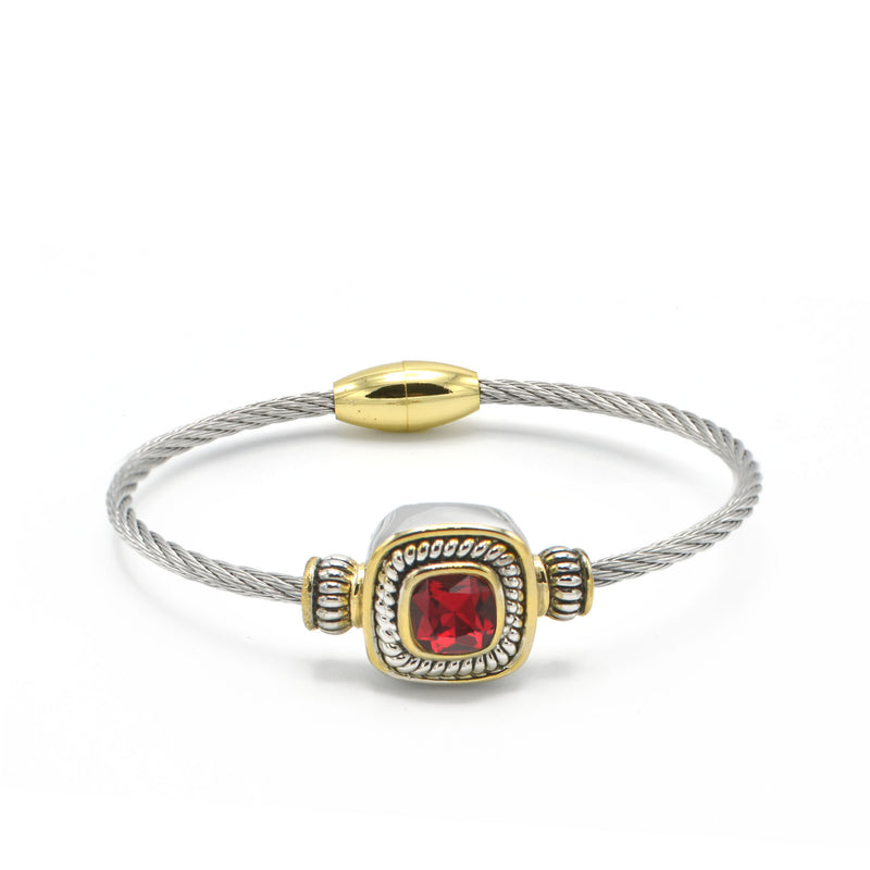 TWO TONE RED SIAM CRYSTAL CLASSIC CABLE BRACELET