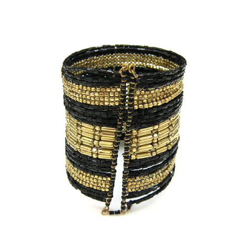 Gold Black Seed Beaded Cuff Bracelet