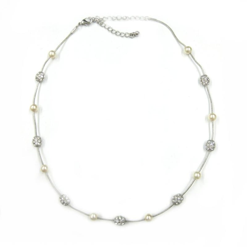 Silver crystal and pearl necklace 
