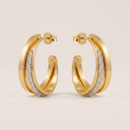 Women’s 1-Inch Gold-Tone Open Hoop Earrings with Silver-Tone Sparkle Accent, Two-Tone Post-Back Fashion Jewelry