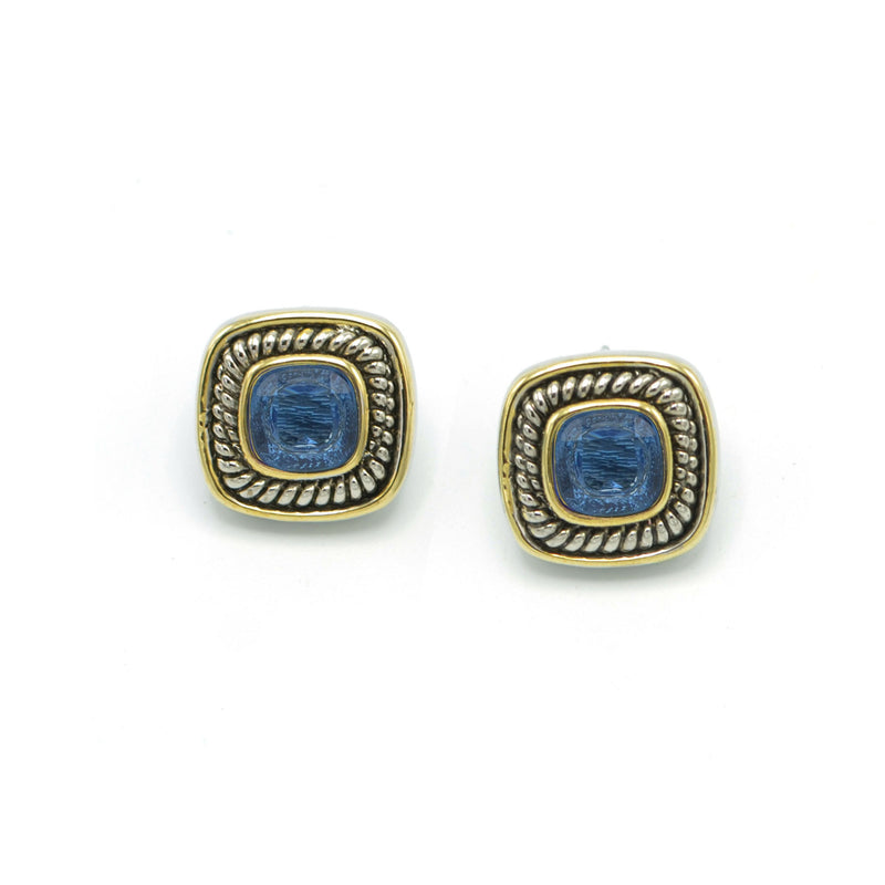 Two Tone Sapphire Crystal Square Earrings Set