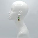 Antique Gold Flower Green Drop Earrings