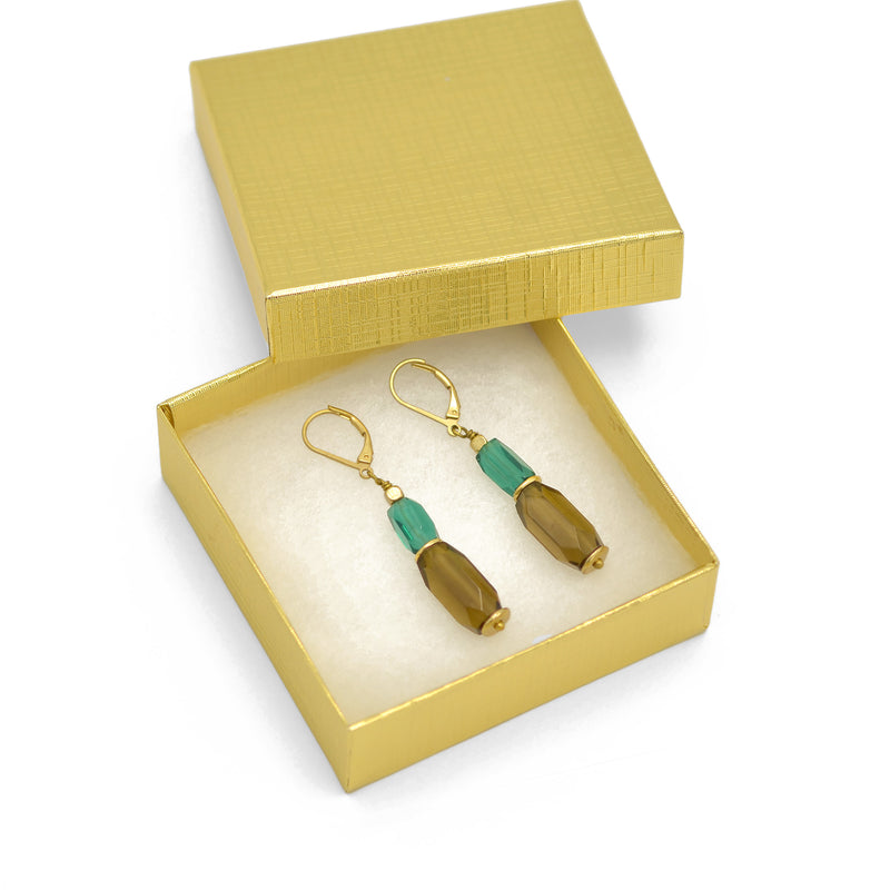 Gold Green And Smokey Drop Earrings