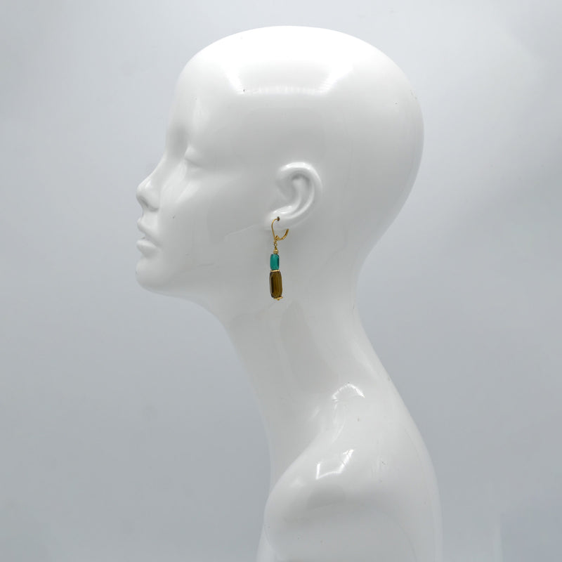 Gold Green And Smokey Drop Earrings