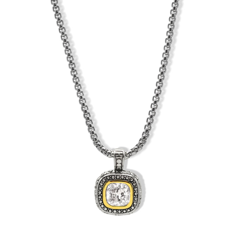 Two-Tone Crystal Square Pendant Box Chain Necklace