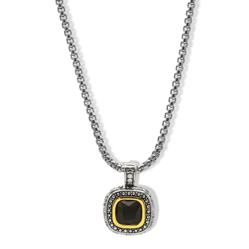 Two-Tone Crystal Square Pendant Box Chain Necklace