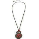 Hematite-Tone Necklace with Red Crystal Filigree Pendant