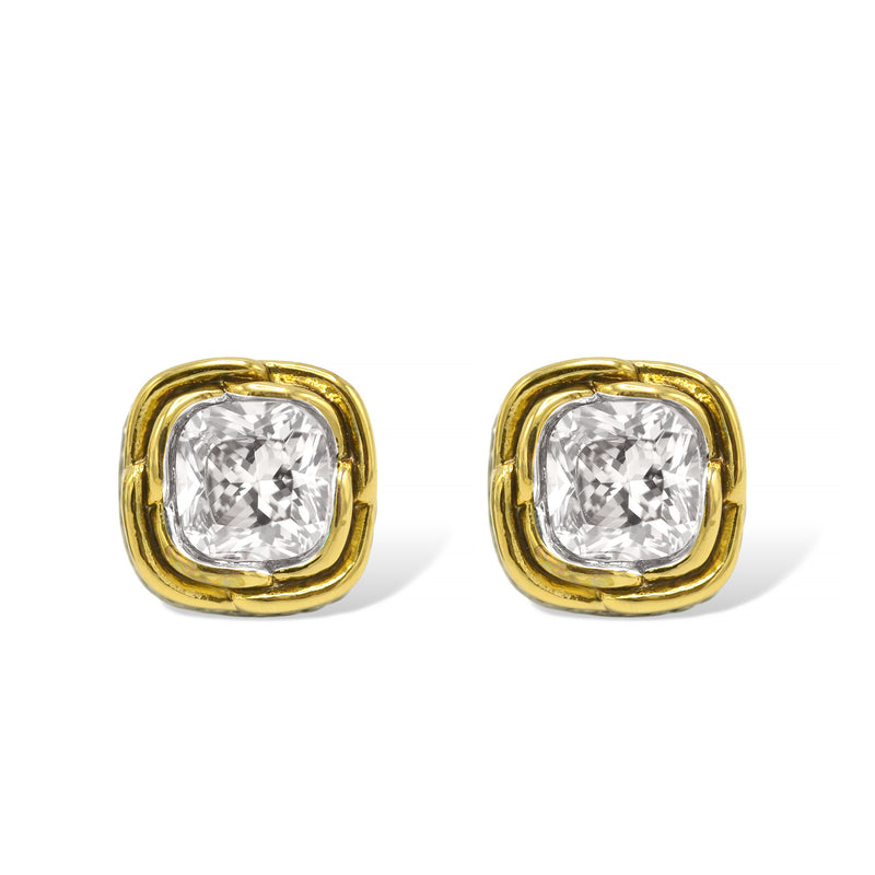 Two-Tone Crystal Square Stud Earrings - Style