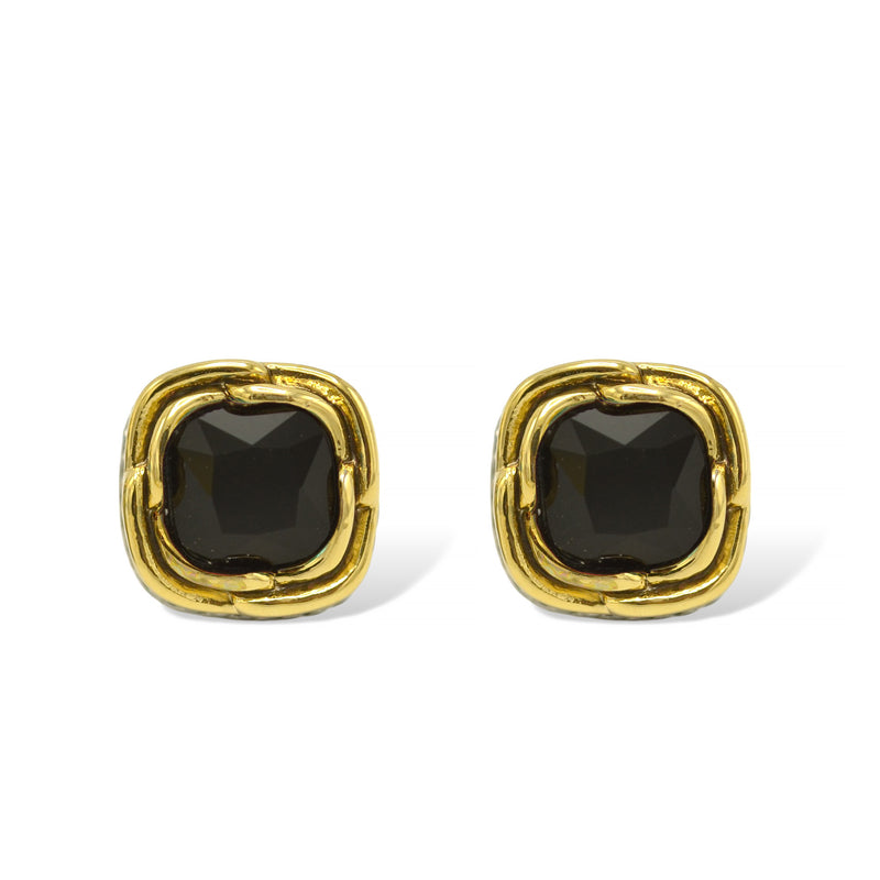 Two-Tone Crystal Square Stud Earrings - Style