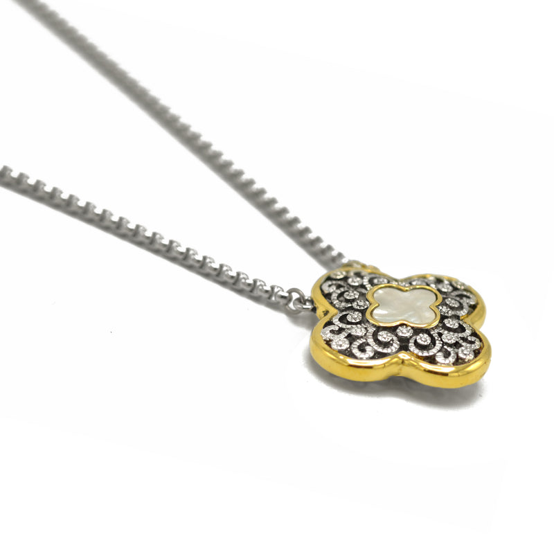 Two-Tone Flower Pendant Filigree Necklace