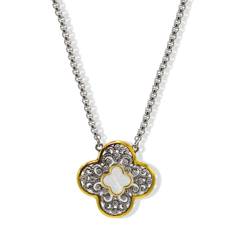 Two-Tone Flower Pendant Filigree Necklace