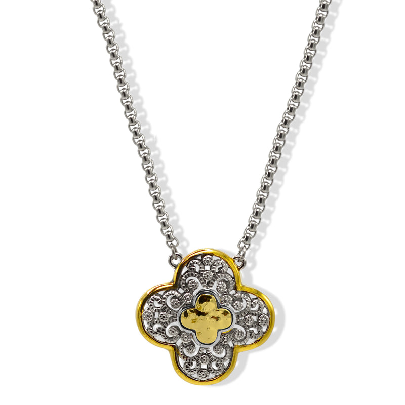 Two-Tone Flower Pendant Filigree Necklace