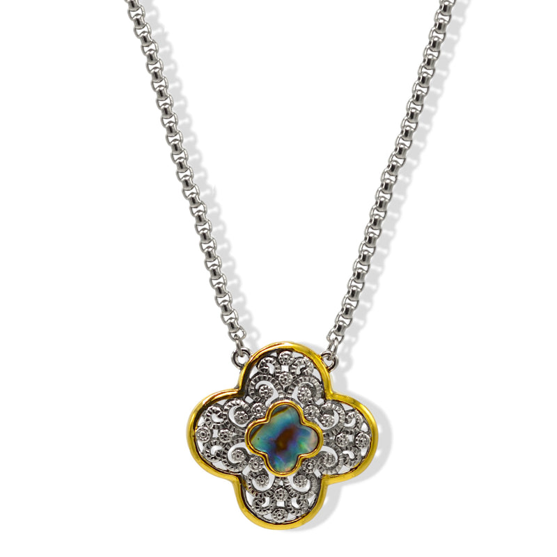 Two-Tone Flower Pendant Filigree Necklace