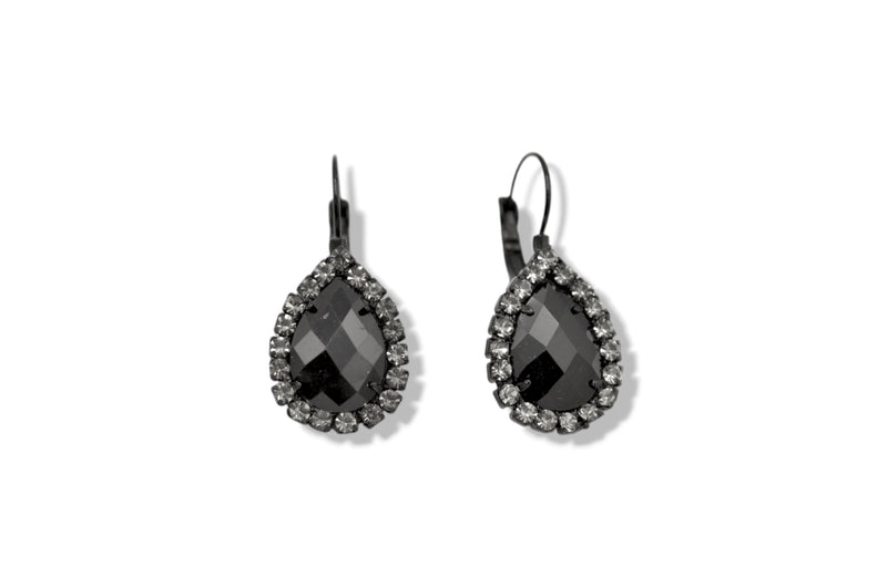 Black and White Faceted Stone Tear Drop Earrings