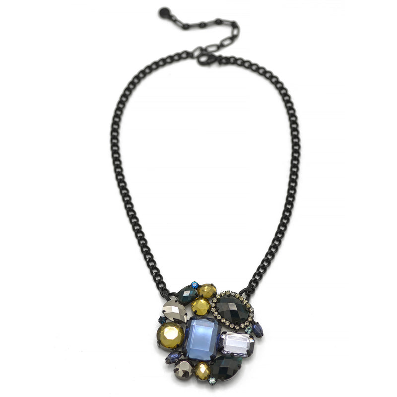 Black Metal Necklace with Multicolor Crystal Pendant necklace