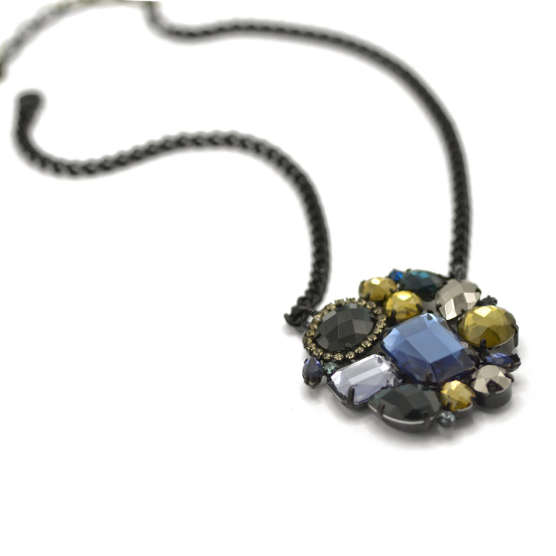 Black Metal Necklace with Multicolor Crystal Pendant necklace