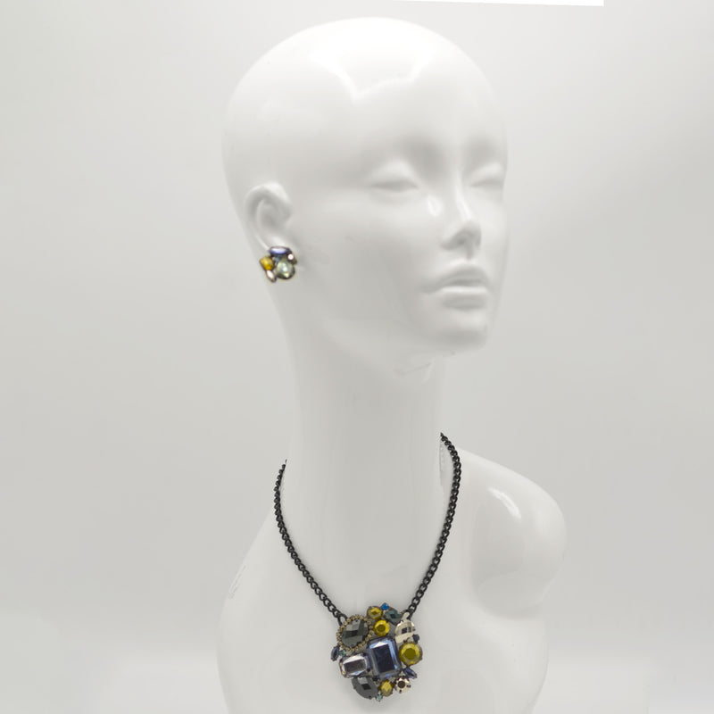 Black Metal Necklace with Multicolor Crystal Pendant necklace