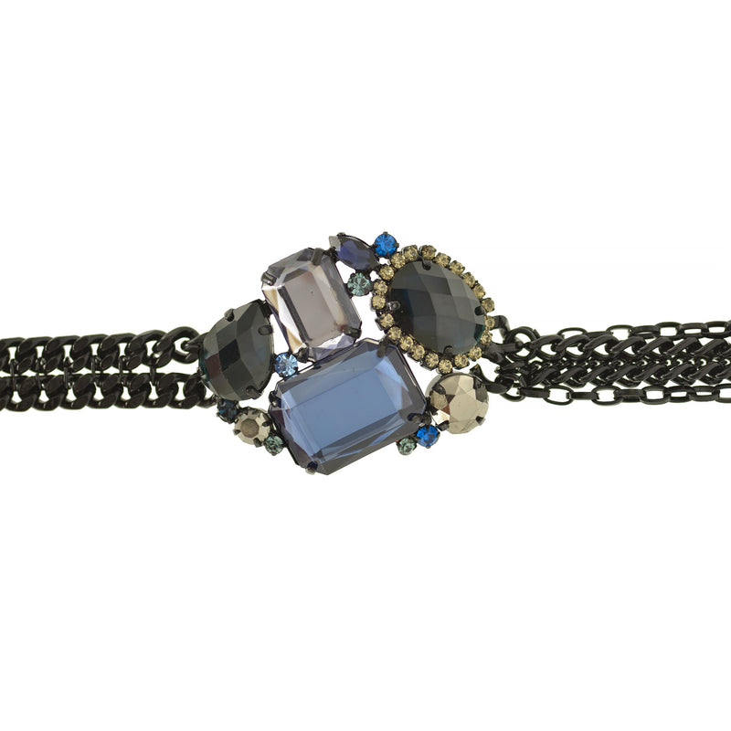 Black metal multicolor faceted crystals bracelet