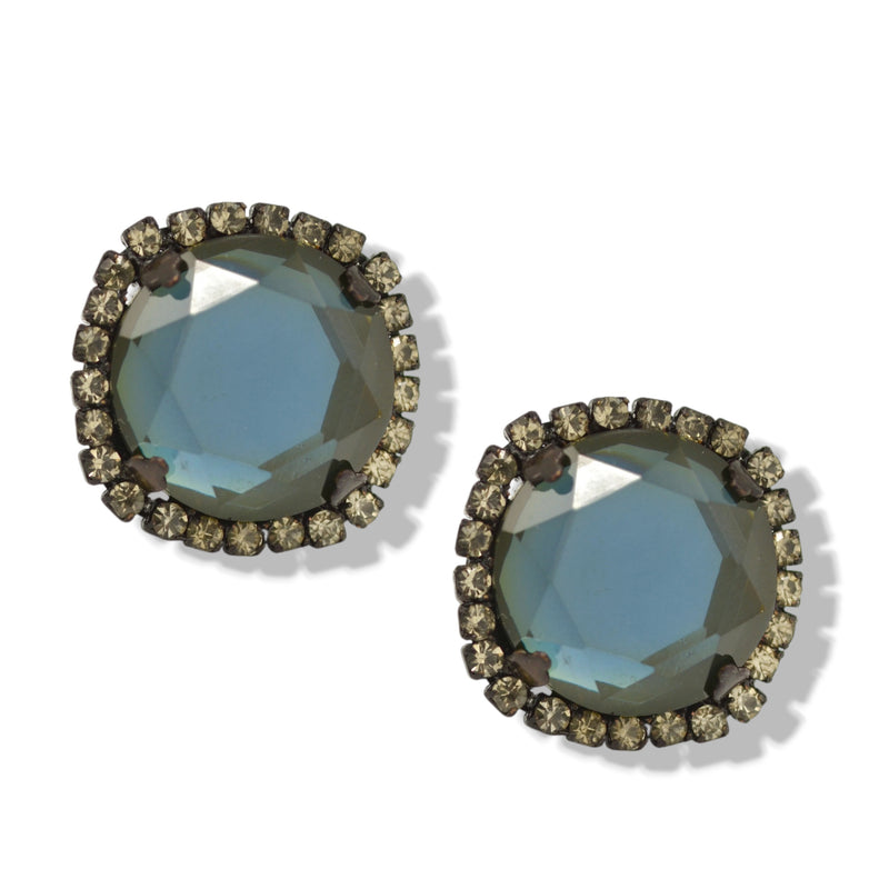 Black Metal Blue Faceted crystal clip on Earrings