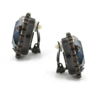 Black Metal Blue Faceted crystal clip on Earrings